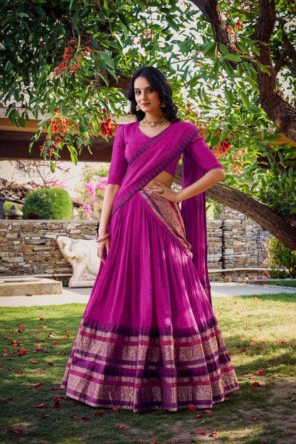 Priyaa - Beautiful Chanderi Cotton Fully Stitched Lehenga