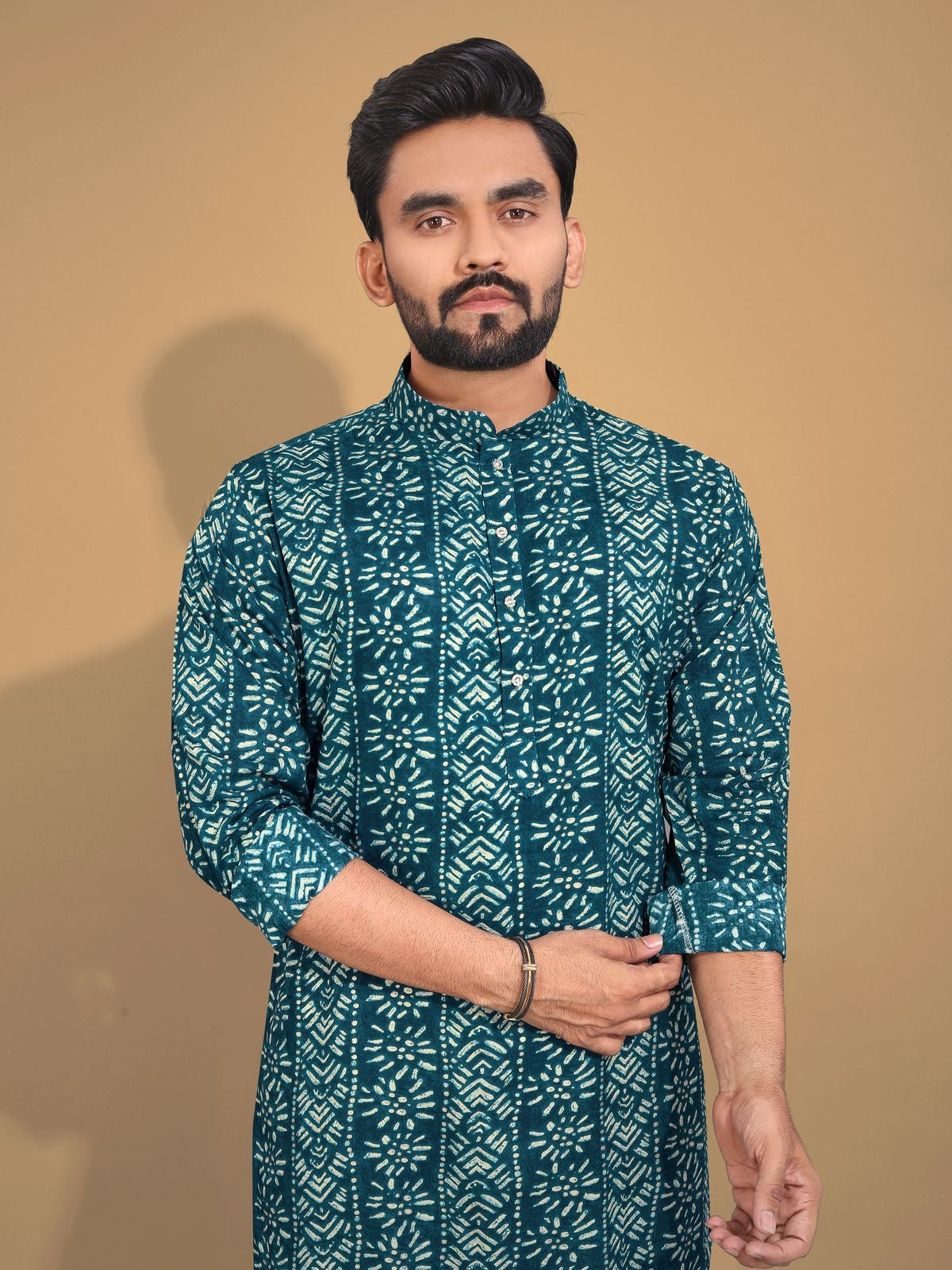 Soft & Comfy Cotton With Foil Print Men's Kurta with Cotton Pajama