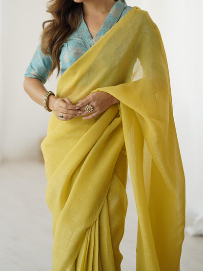Soft Silk Flowy Minimal Sparkle with Ready to Wear Saree & Readymade Blouse