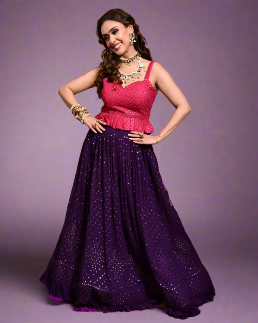 Purple and Pink Lehenga with Readymade Blouse