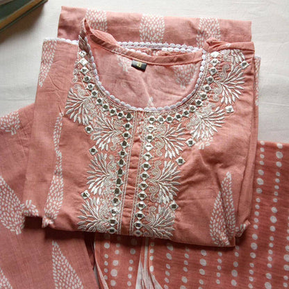 Pastel Peach soft cotton suit with pant and dupatta
