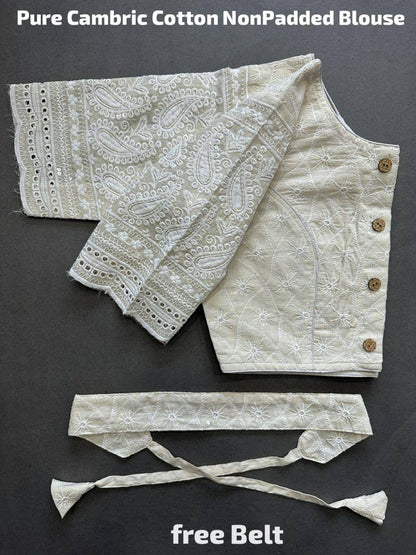 Off white pure cotton camric hakoba readymade blouse
