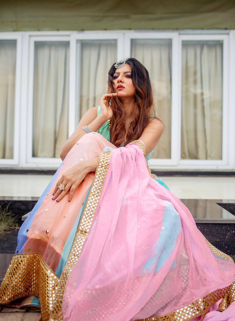 Premium Pastel Rainbow fully stitched lehenga