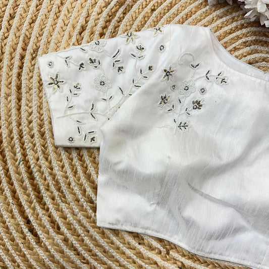 Premium White Blouse with Moti Handwork Readymade