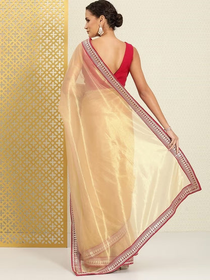 Pure organza with sequence lace border with fully stitched blouse