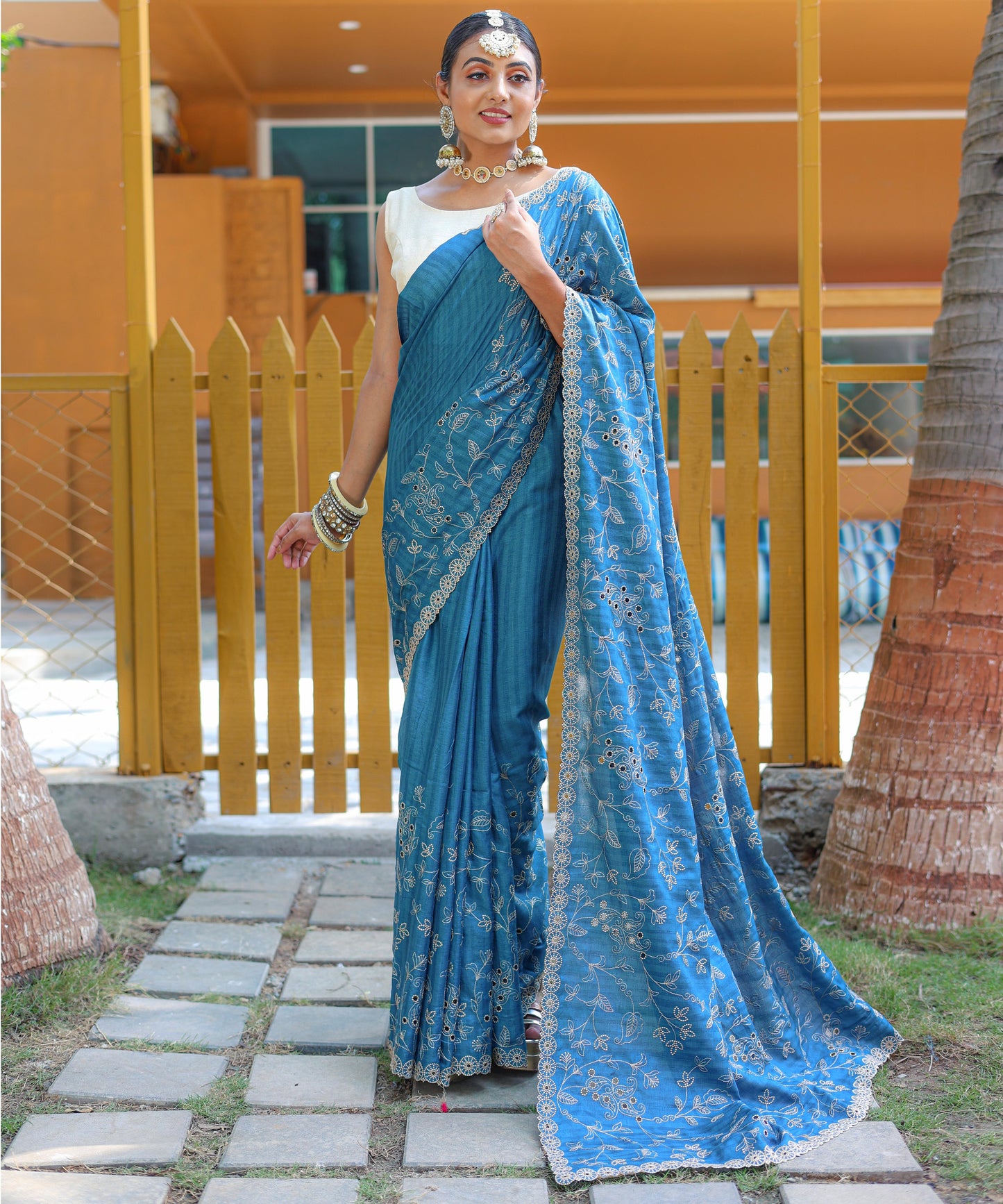 Nazzakat - Beautiful Handwork Pure Silk Saree with Floral patterns and Stitched Blouse Options
