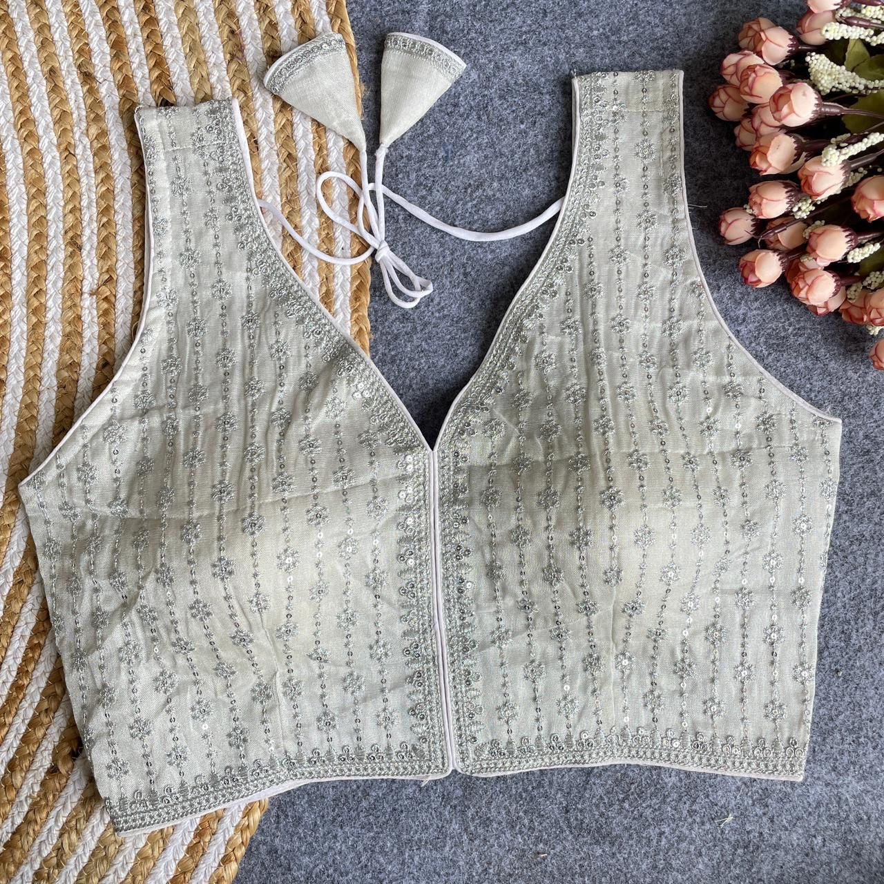 Premium Silk Fabric Heavy Thread and Sequins Embroidered Readymade Blouse