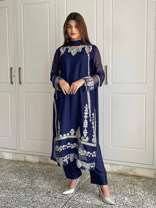 Lipsa - Beautiful Soft Georgette Navy Blue Readymade Suit