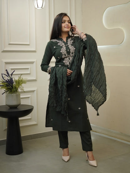 Kavya - Premium Dark Green Kurti Set for all occasions