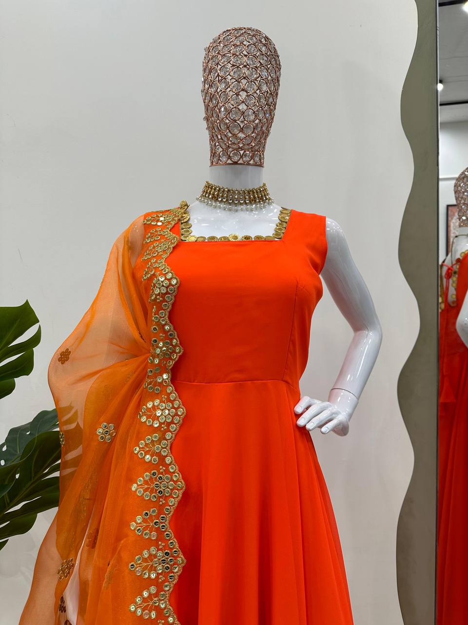 Tangy Orange georgette anarkali style suit readymade