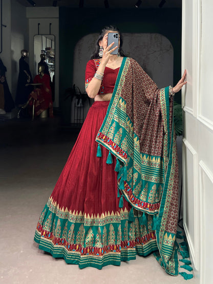 Saheli - Beautiful Gamthi Work Tasar Silk Lehenga Choli for Navratri