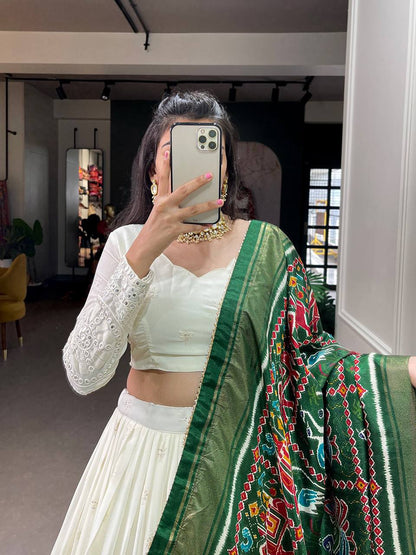 Navratri Special Off white Mirror Work Lehenga in 2 Beautiful Colours