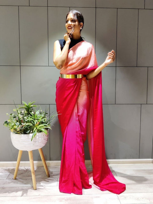 Party wear saree with gold belt and stitched blouse