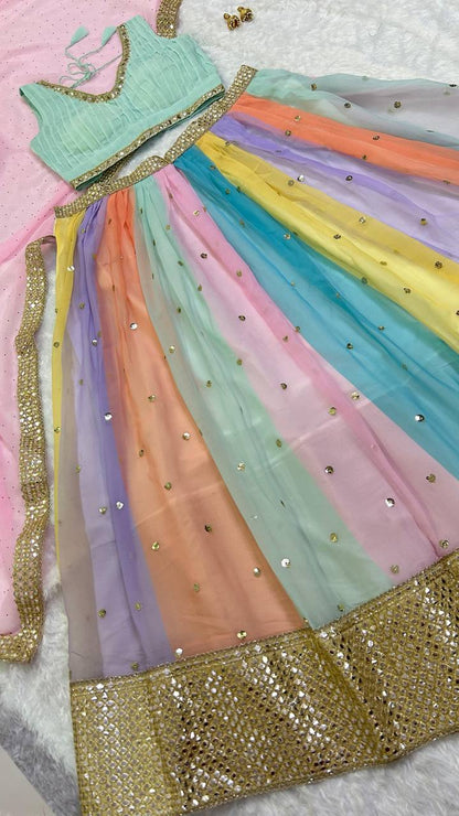 Premium Pastel Rainbow fully stitched lehenga
