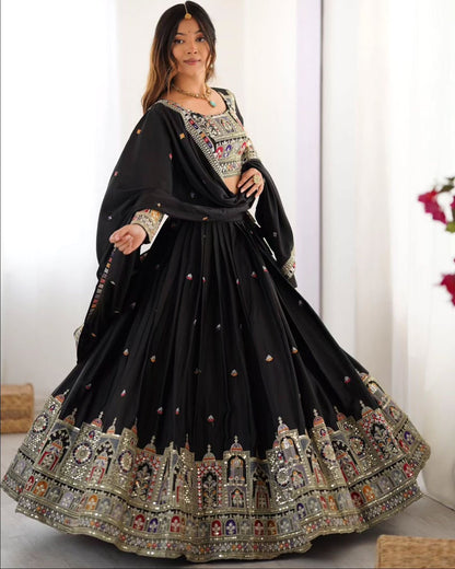 Navratri Special Vichitra Silk with Beautiful Embroidered Fully Stitched Lehenga