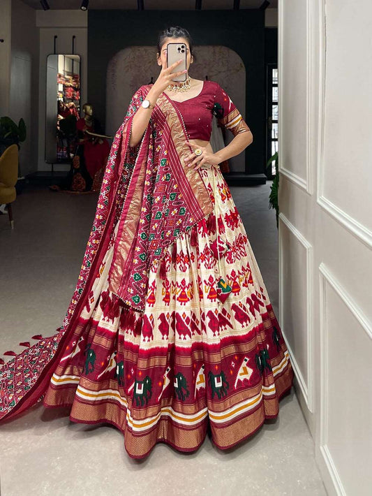 Ikkat patola fully stitched lehenga