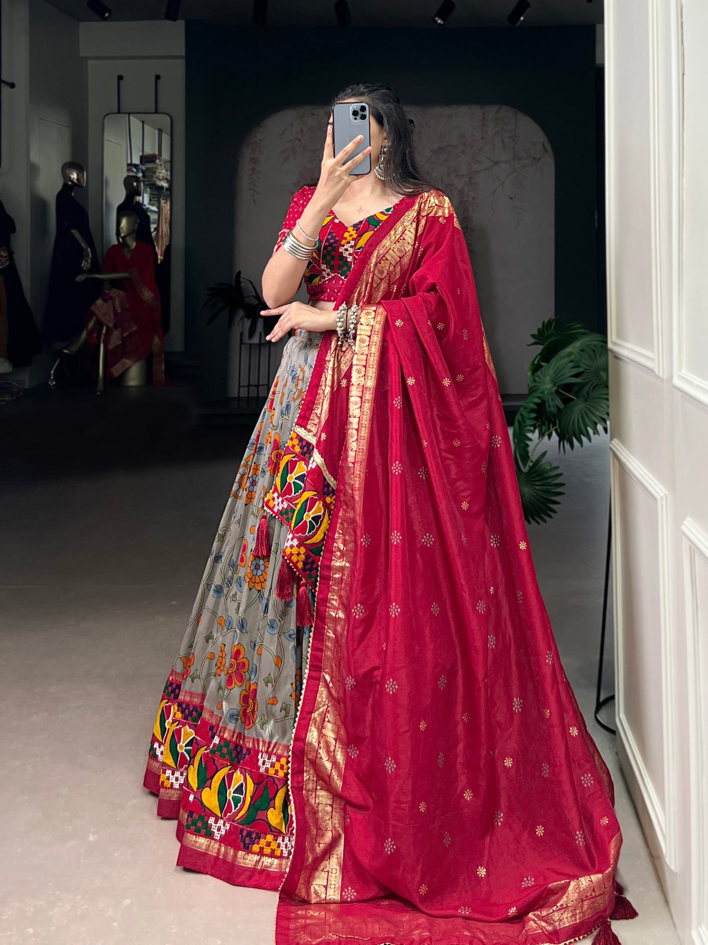 Floral Printed Beautiful Tasar Soft Silk Chaniya Cholis for Navratri