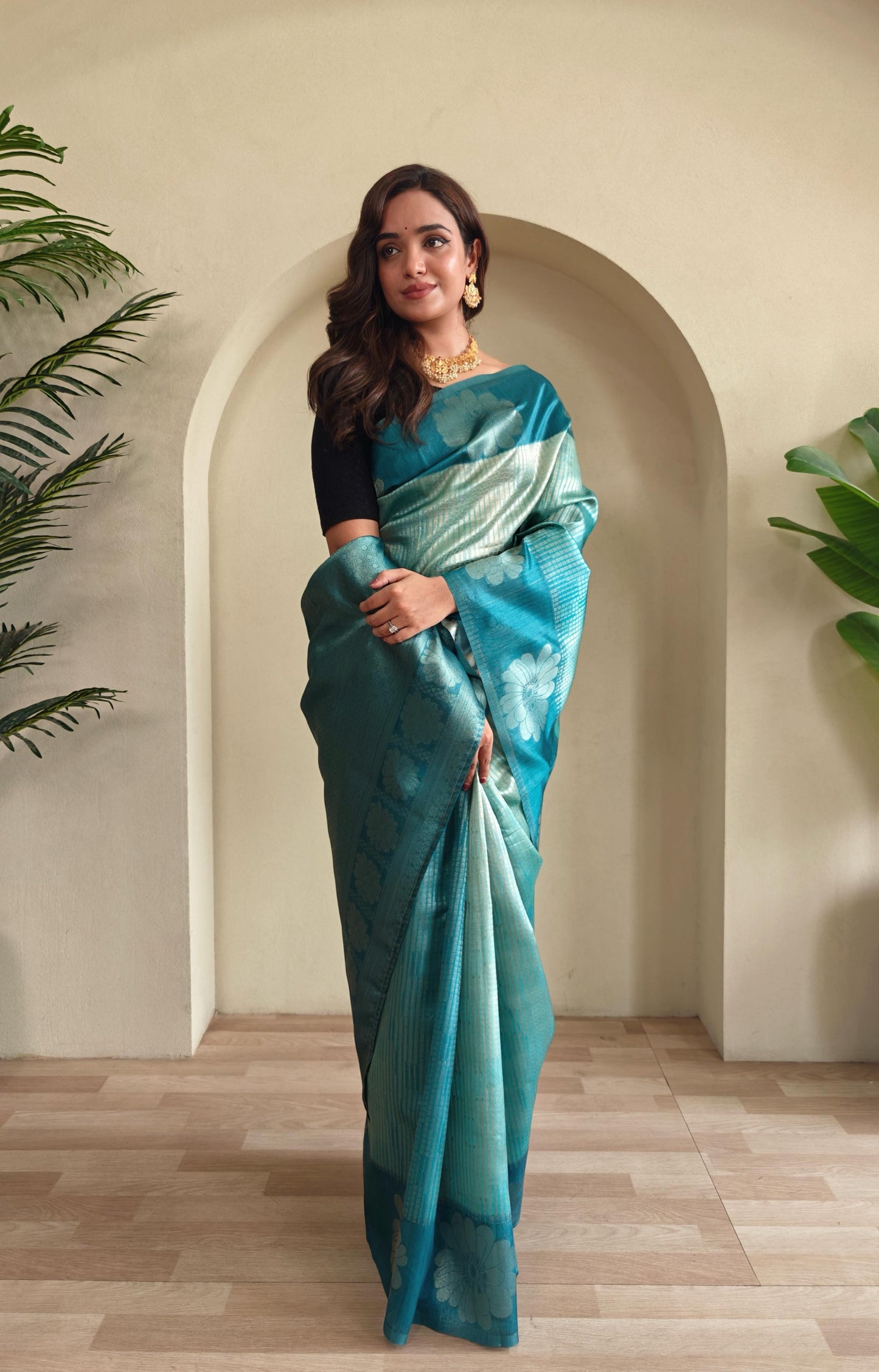 Resham - Silk Saree with Silver Zari Motif Weaved With Stitched Blouse Options