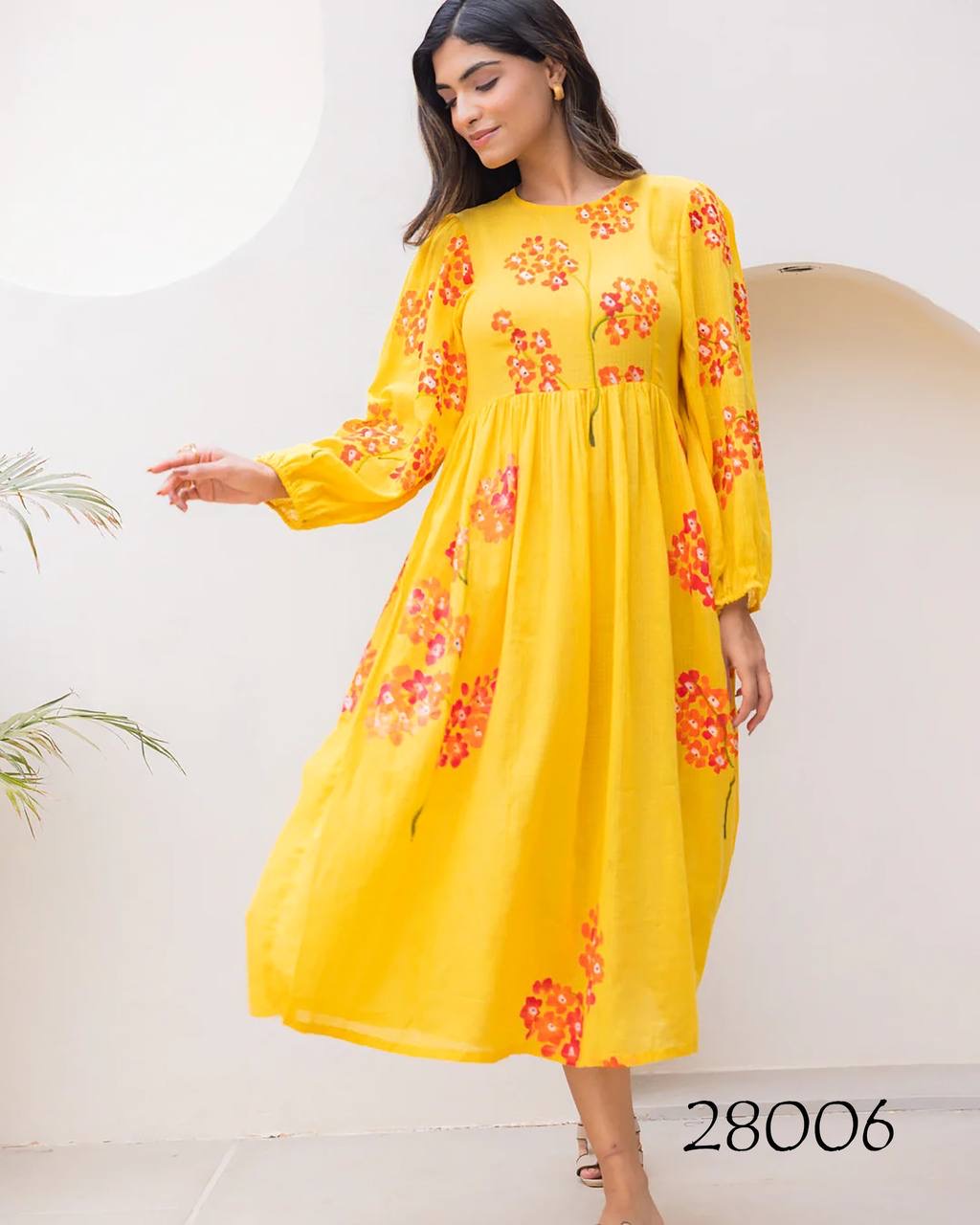 Yellow Beautiful Floral Printed Soft Kota Fabric Casual Wear Readymade upto 6XL sizes