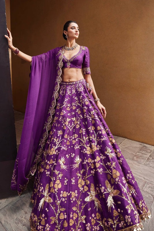 Pichola - Premium Silk Purple Embroidered and Sequins Work Lehenga Fully Stitched