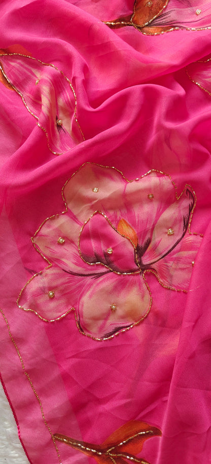 Floral Pink Soft Silk Lightweight Saree with Stitched Blouse Options