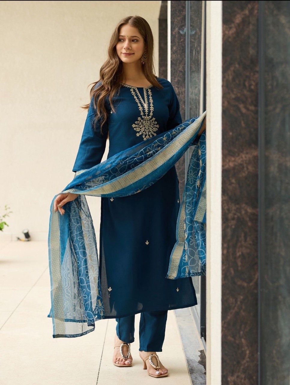 Premium Rama Rayon Fully Stitched Kurti Set with Minimal Embroidery