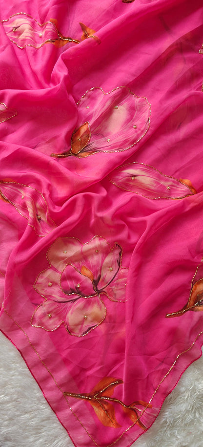 Floral Pink Soft Silk Lightweight Saree with Stitched Blouse Options