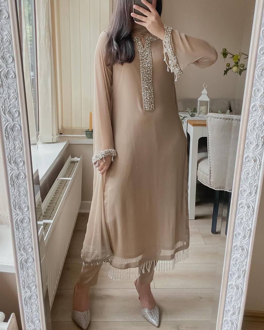 Pastel Brown Premium Georgette Readymade Suit