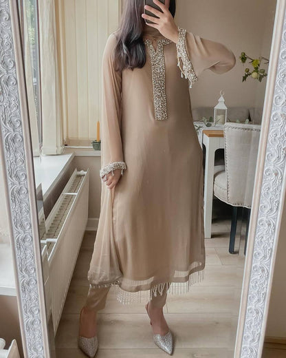 Pastel Brown Premium Georgette Readymade Suit
