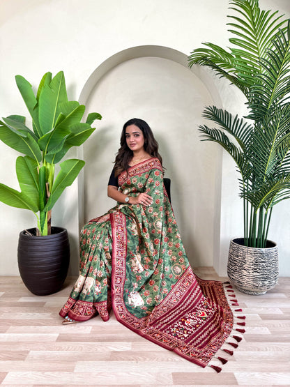 Ramya - Beautiful Dola Silk Printed Saree with Stitched Blouse Options
