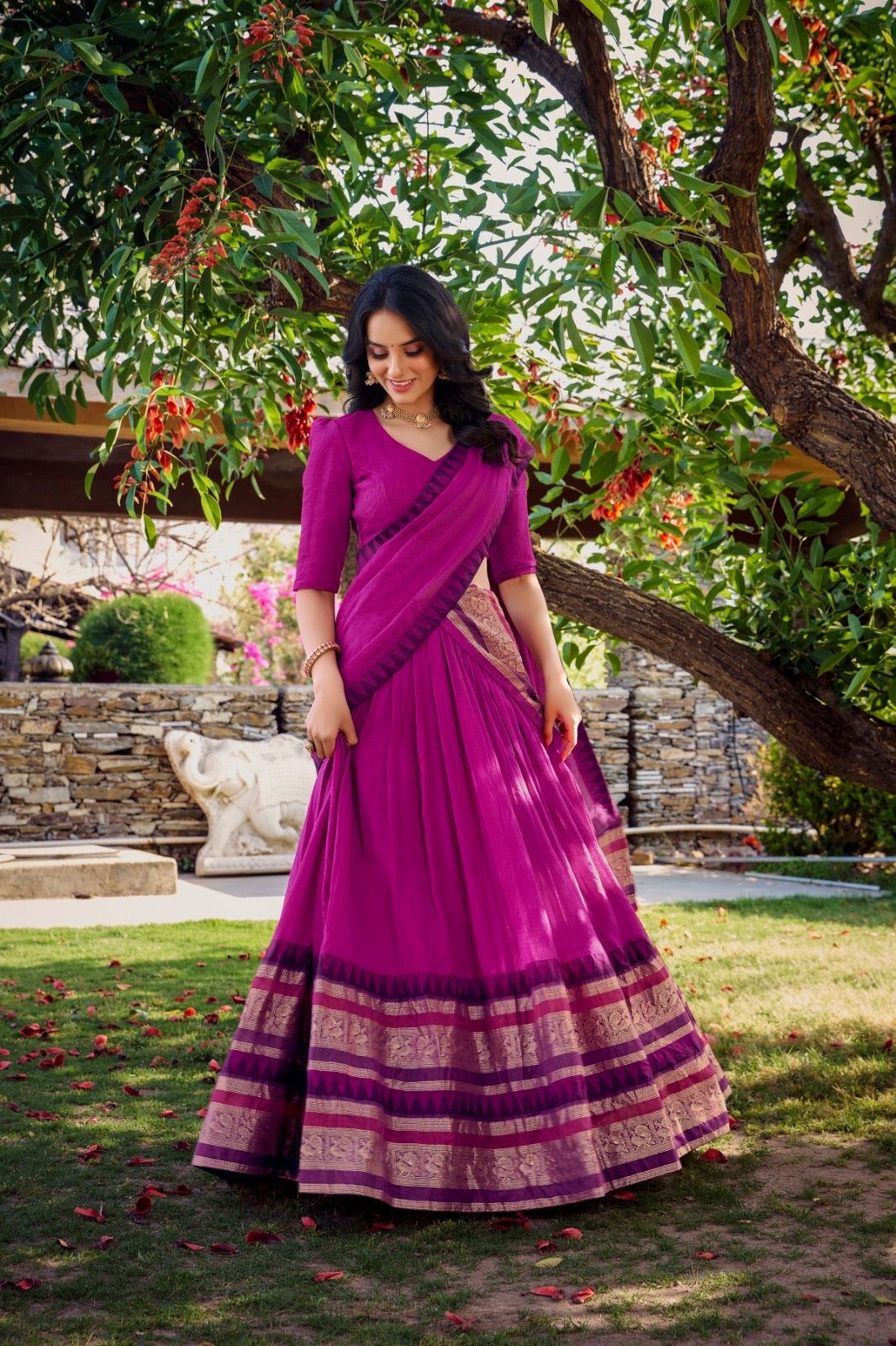 Priyaa - Beautiful Chanderi Cotton Fully Stitched Lehenga