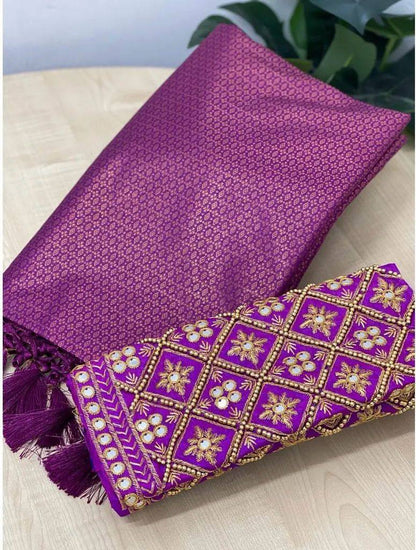 A beautiful soft kubera pattu silk saree with aari work blouse