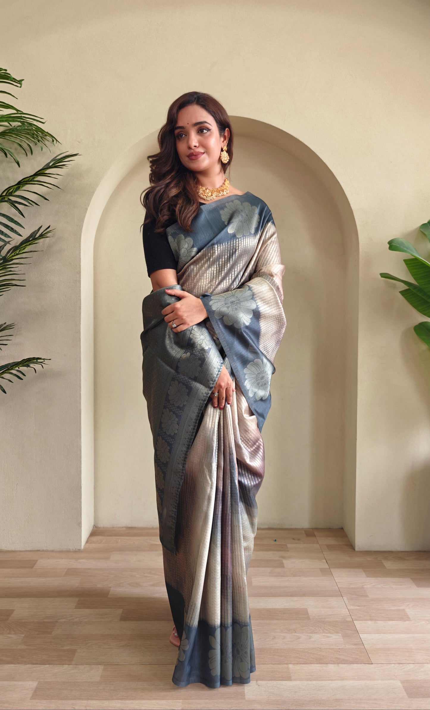 Resham - Silk Saree with Silver Zari Motif Weaved With Stitched Blouse Options