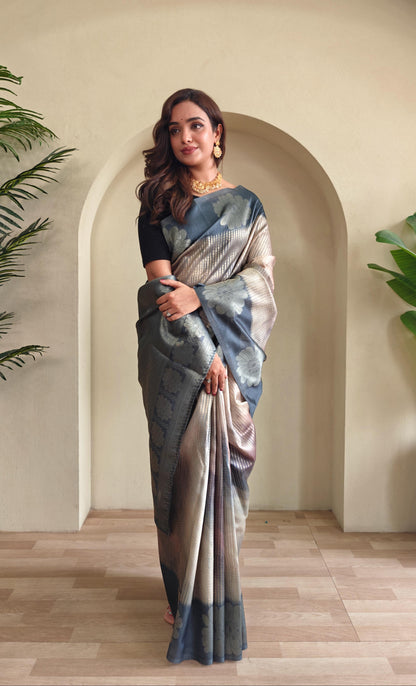Resham - Silk Saree with Silver Zari Motif Weaved With Stitched Blouse Options