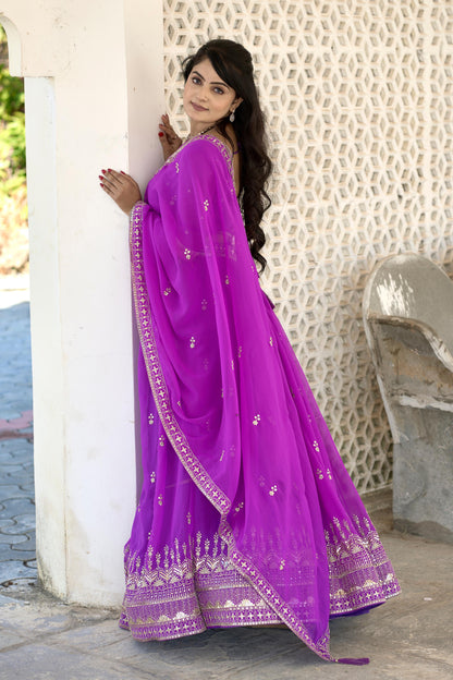 Avantika - Pink Pure Georgette Lehenga with Sequins & Embroidery Work