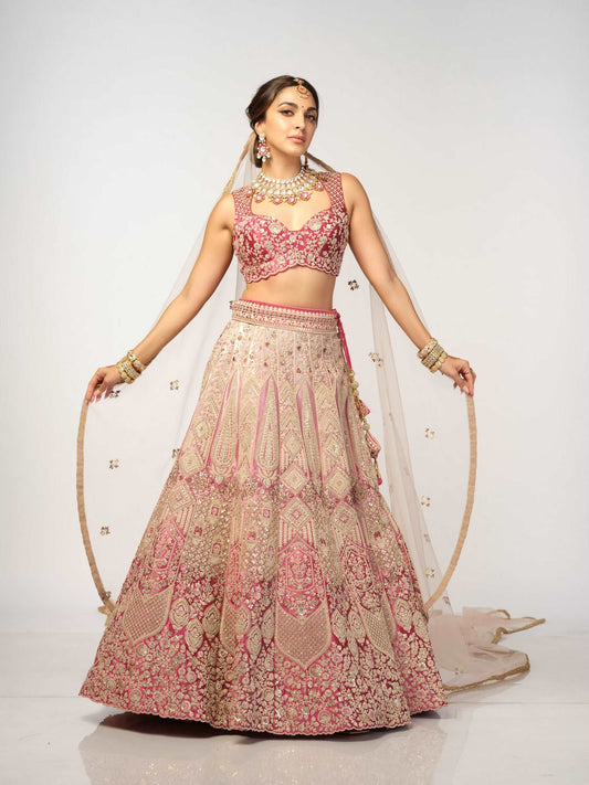 Coral velvet lehenga fully stitched