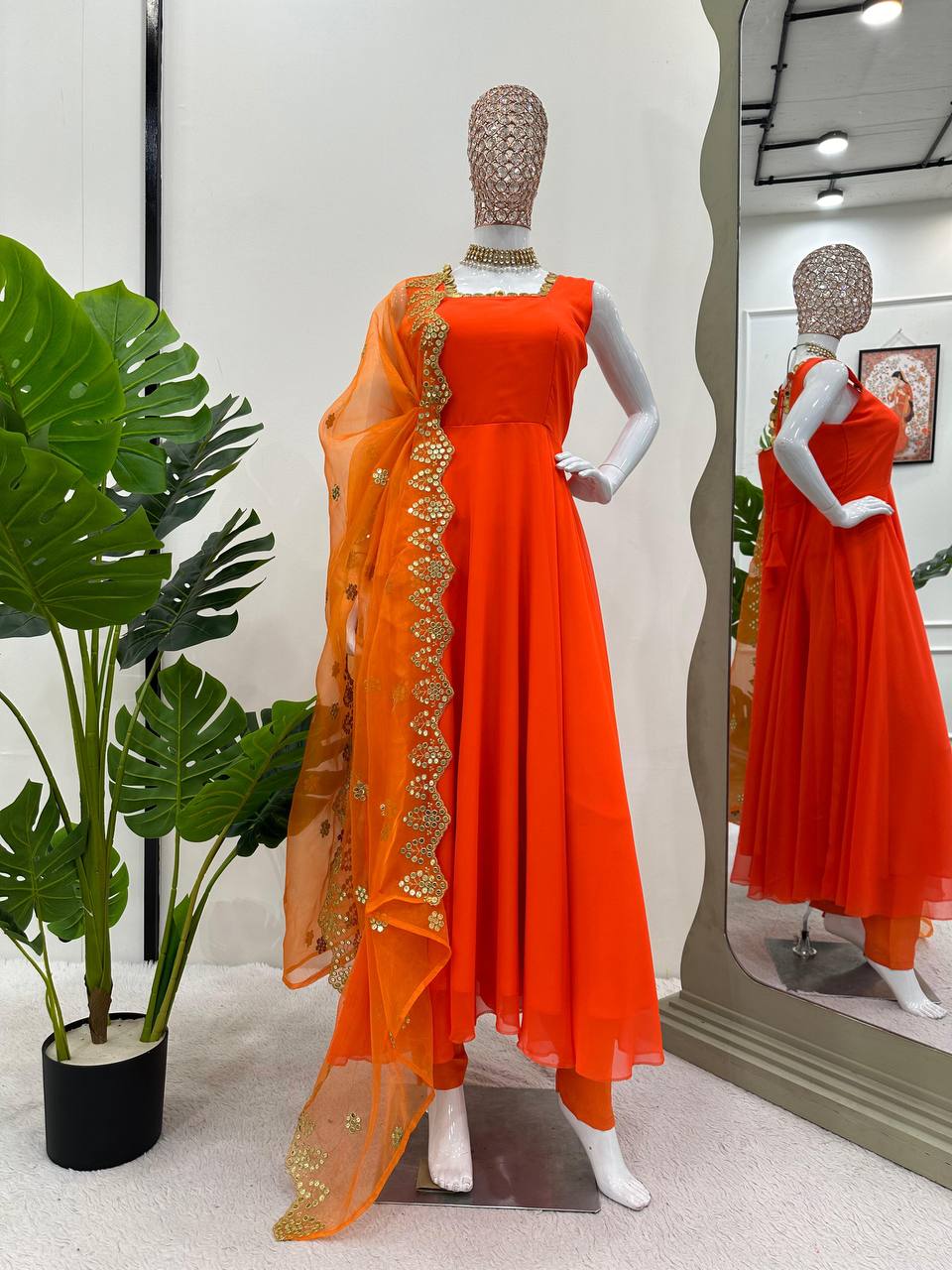 Tangy Orange georgette anarkali style suit readymade