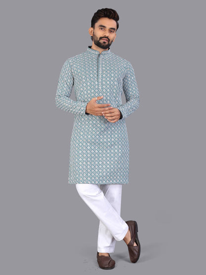Utsav - Premium Lucknowi Work Rayon Cotton Men's Kurta with Pajama