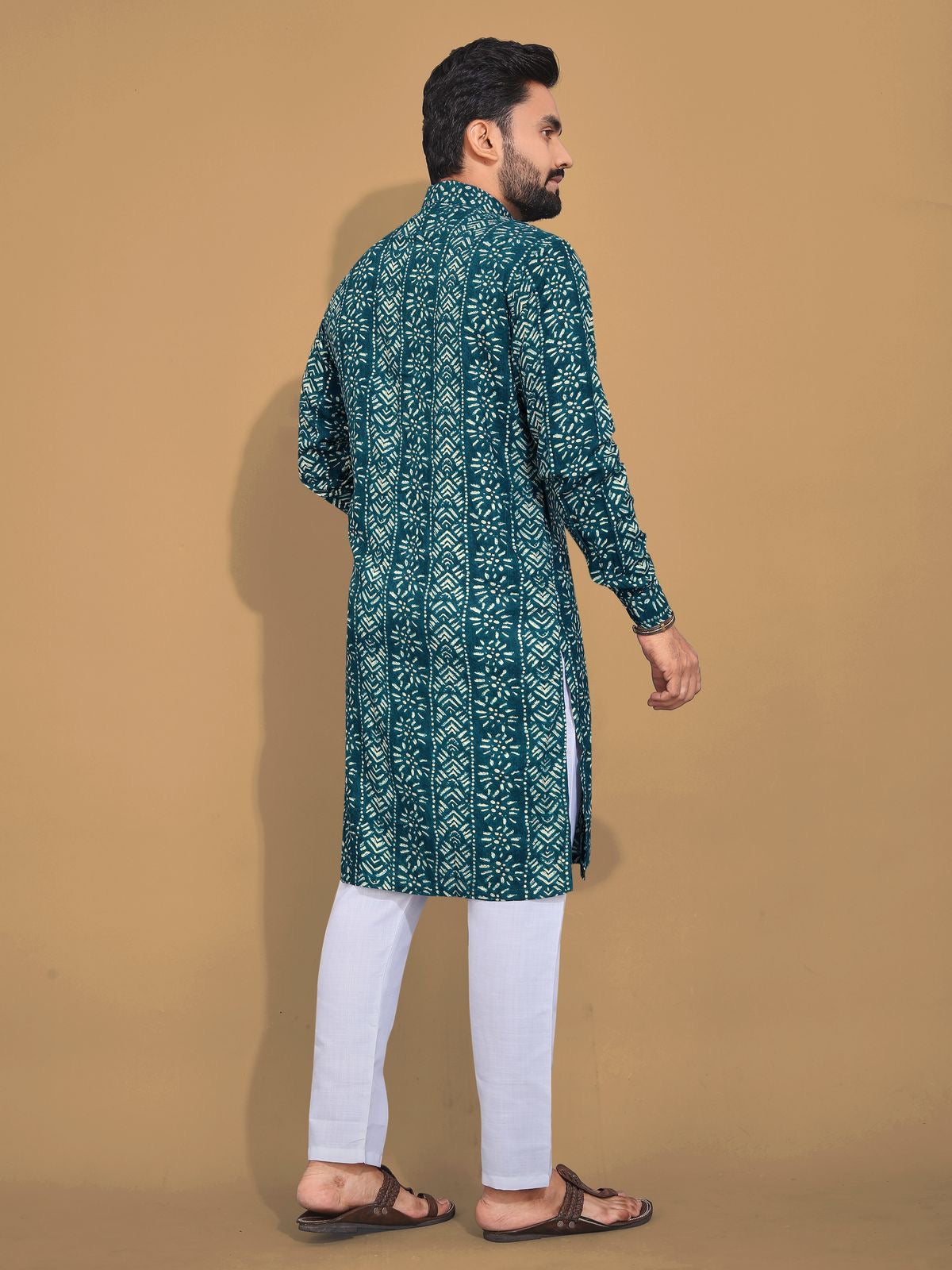 Soft & Comfy Cotton With Foil Print Men's Kurta with Cotton Pajama