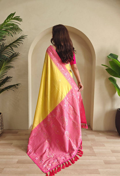 Priyanshi - Beautiful Dual Tone Soft Silk Saree with Zari Weaves with Stitched Blouse