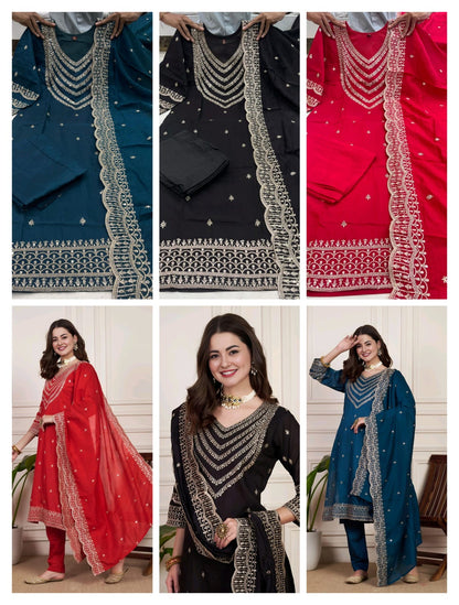 Saiyaa - Premium Silk Kurti Set with Dupatta with Beautiful Embroidery