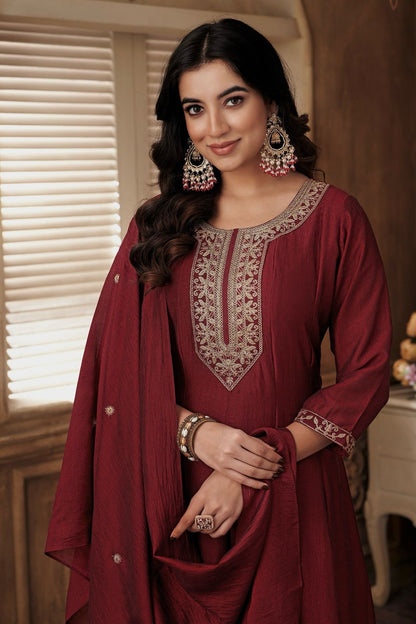 Vichitra Silk Embroidered Suit Fully Stitched
