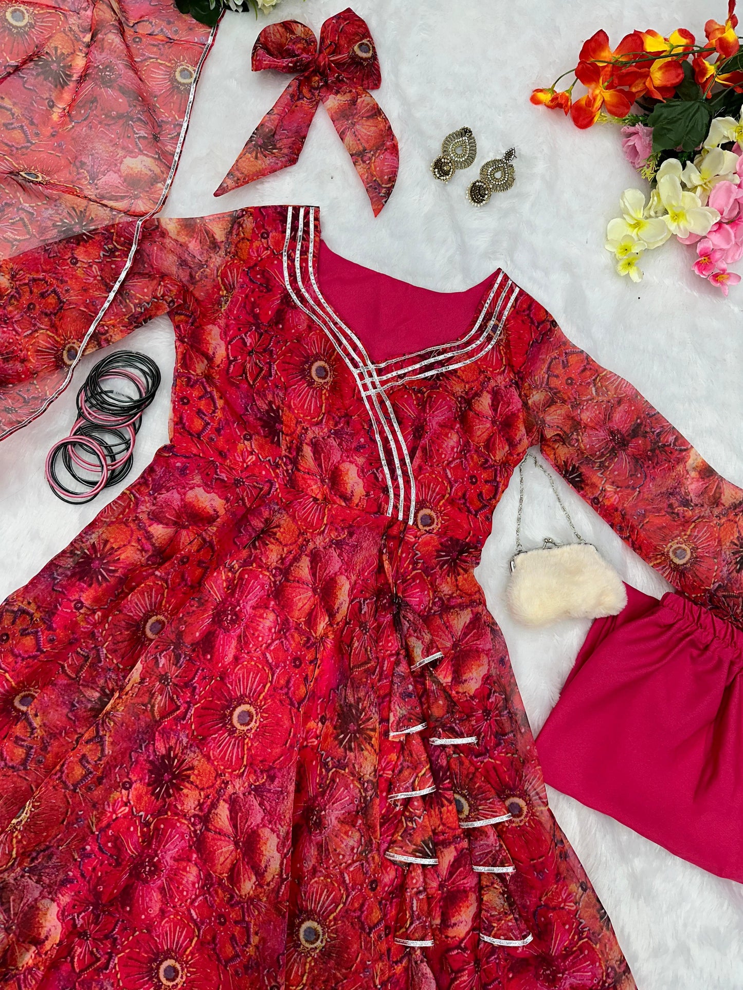 Soft Organza Floral Anarkali suit readymade
