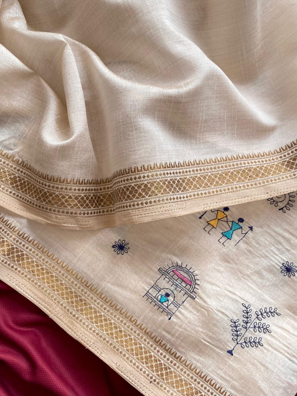 Saheli - Pure Loom Tussar Silk with Beautiful Embroidery Doodle Art and Stitched Blouse Options
