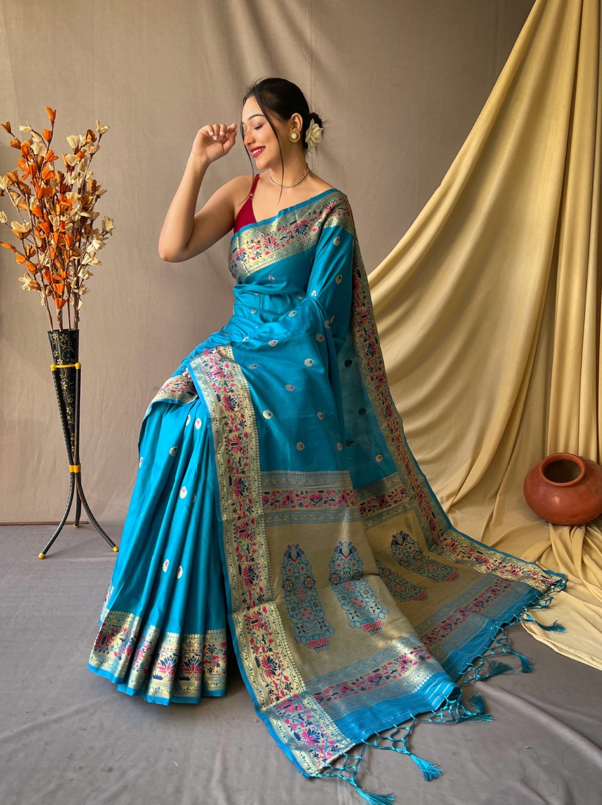 Pure paithani silk saree with stitched blouse