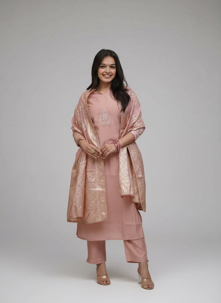 Onion colour Chanderi Cotton Elegant Kurti Pair for all occasions