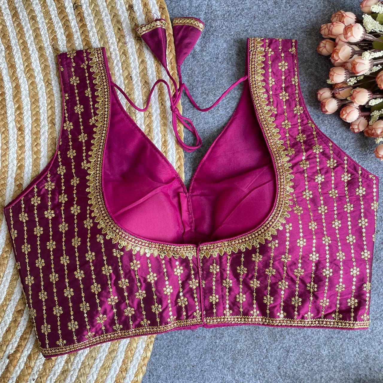 Premium Silk Fabric Heavy Thread and Sequins Embroidered Readymade Blouse