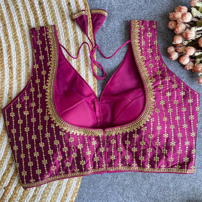 Premium Silk Fabric Heavy Thread and Sequins Embroidered Readymade Blouse