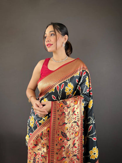 Premium Soft Silk With Rich Patola Weaving and Contast Pallu with Stitched Blouse