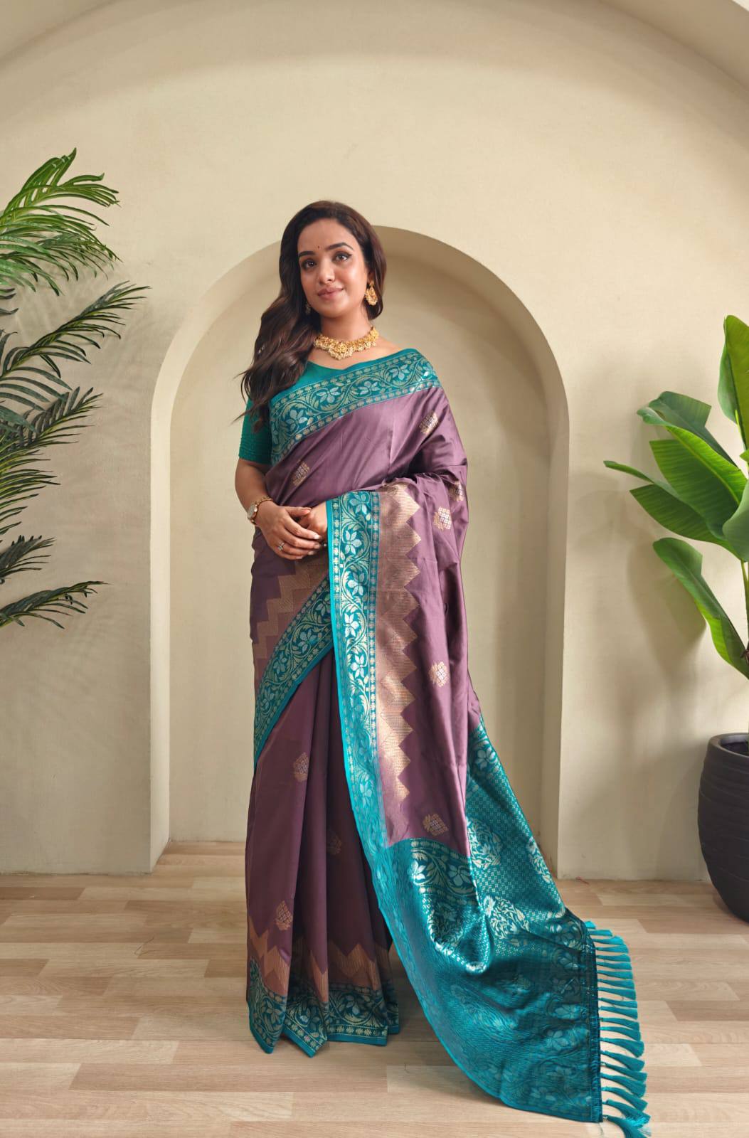 Priyanshi - Beautiful Dual Tone Soft Silk Saree with Zari Weaves with Stitched Blouse